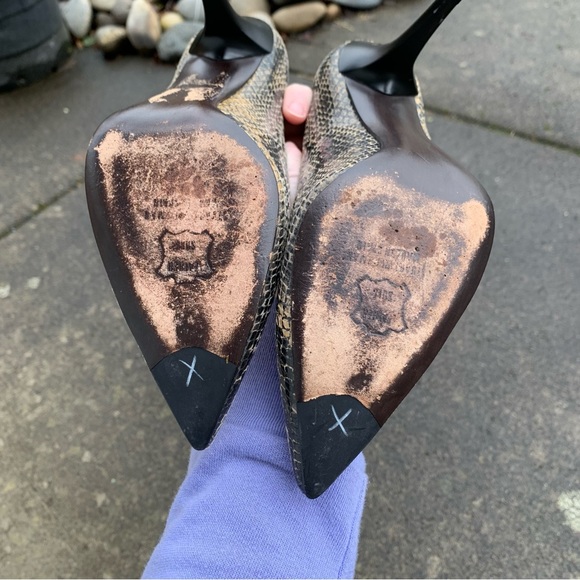 HP 🎉 Stuart Weitzman Designer Snakeskin Heels | Leather Shoes Pointed Toe Pumps - Picture 5 of 8